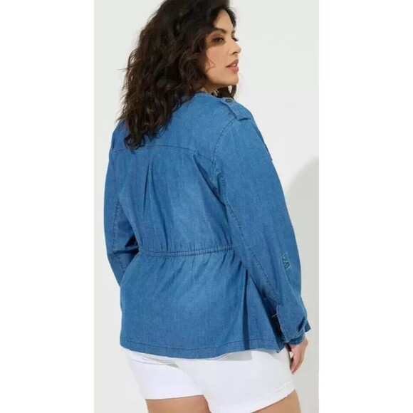 Torrid Denim Drawstring Waist Utility Jacket  4X  Chambray Denim Roll-Tab Sleeve - Picture 15 of 15